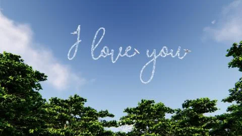 I love you make of the clouds, airplane chem trails Stock Illustration