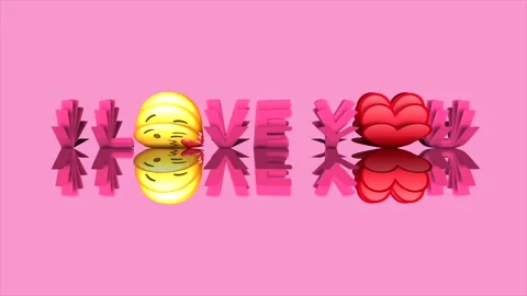 I love you message in 3d pink typography with heart and emoji Stock Footage 329550212