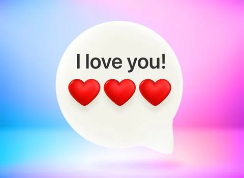 I love you message concept. Chat bubble with cute emojis. Vector 3d illustrat Illustrazione stock