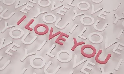 I love you, red text pop up on white wall background. 3D rendering. Stock Illustration