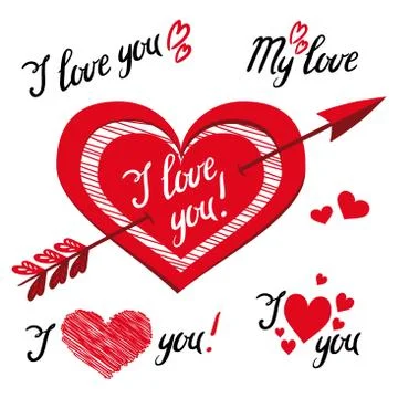 I Love You - romantic vector elements for design with typography Stock Illustration