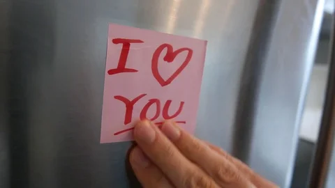 I Love You Sticky Note Reminder on Fridge Stock Footage 79534614