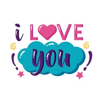 I love you text with cloud flat style icon vector design Stock Illustration