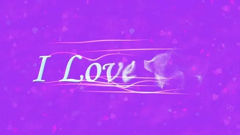 "I Love You" text formed from dust and turns to dust horizontally on purple Stock Footage 71380861