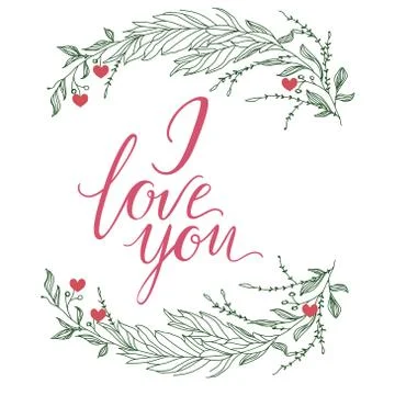 I love you vector text handmade calligraphy and lettering for greeting card Stock Illustration