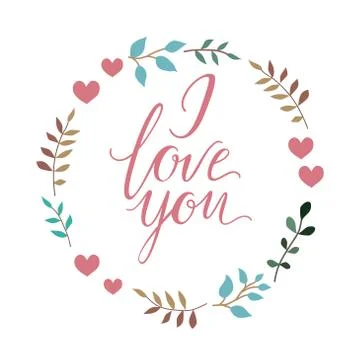I love you vector text handmade calligraphy and lettering for greeting card Stock Illustration