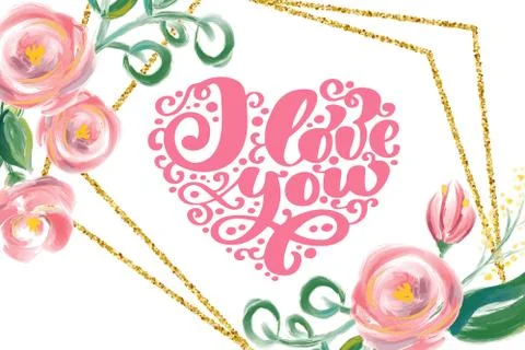 I love you vector text. Hand drawn lettering design greeting card and invitation Stock Illustration