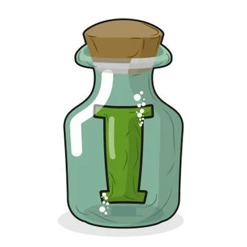 I in  magic jar. Letter to lab for tests and research bottle. Glass bottle wi Stock Illustration