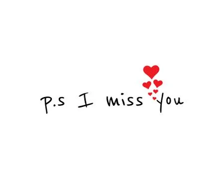 I miss you, vector. P.S. I miss you. Romantic, cute, love quotes Stock Illustration