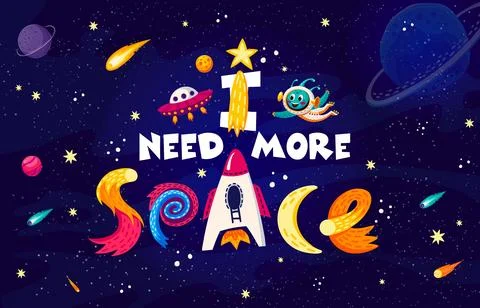 I need more space quote, planets, star, UFO, alien Stock Illustration