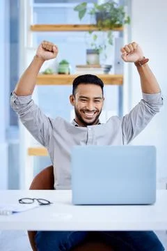I pushed hard and finally reached my goal. a young businessman cheering while Stock Photos