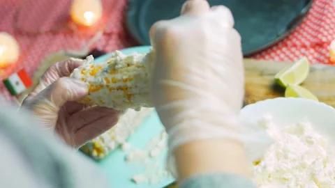I put ripe ricotta planted with ripe corn.. Mexican corn elote in three ways Stock Footage 170430161