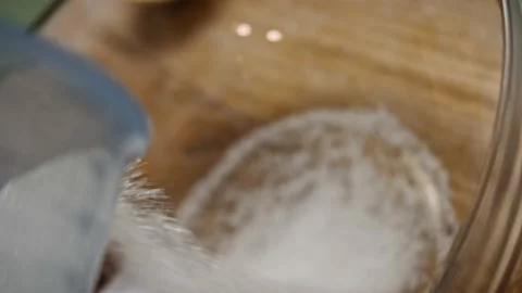 I put sugar in a transparent bowl. 4k video Stock Footage 159978409