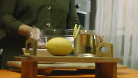 I put a transparent bowl on the table Stock Footage 165066344