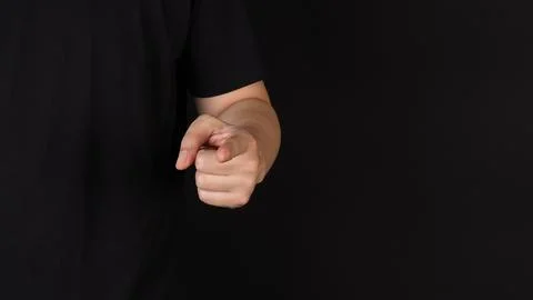 I recognize you!.. or pointing gesture on black background. Stock Photos