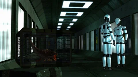 I Robots in a Spaceship Corridor - Video Background Видео 34315581