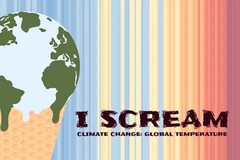 I scream phrase. Global warming and climate change poster with ice cream melt Stock Illustration