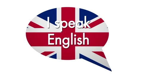 I speak english. Text inside speech bubble with Uk flag. Animated illustratio Stock Footage 283534452