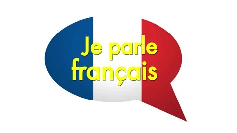 I speak french. Text inside speech bubble with France flag. Animated illust.. Stock Footage 283534406