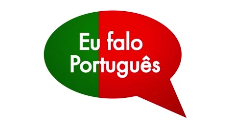 I speak portuguese. Text inside speech bubble with Portugal flag. Animated .. Stock Footage 283534434