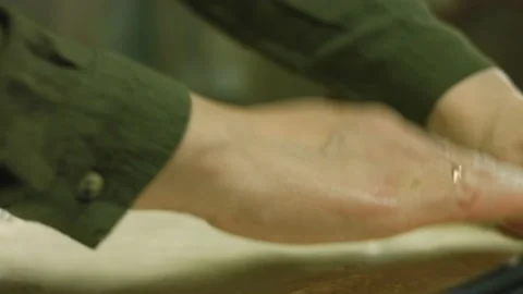 I spread the dough on the baking tray with aluminum foil Stock Footage 165070522