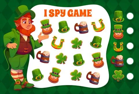 I spy game with St Patrick cookies and leprechaun Stock Illustration