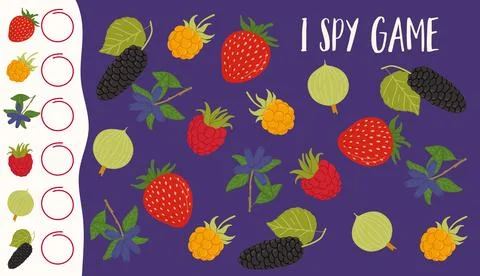 I spy game worksheet with forest or garden berries Stock Illustration