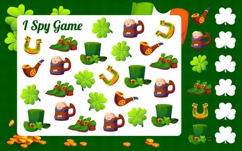 I spy game worksheet with St Patricks holiday Item Stock Illustration