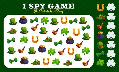 I spy game worksheet with St Patrick day objects Stock Illustration
