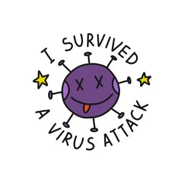 I survived a virus attack sticker doodle icon, vector color illustration Stock Illustration
