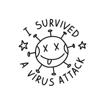 I survived a virus attack sticker doodle icon, vector line illustration Stock Illustration