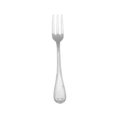 I take a fork, lying on a white background, a shiny fork Foto stock