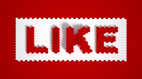 I like the text logo. White and red mosaic surface with moving hexagons. Cells.  Stock Footage 162878864