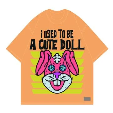 I used to be a cute doll text character rabbit doll design for POD print Stock Illustration