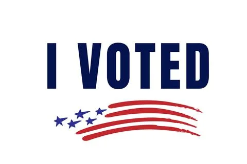 I VOTED sticker with US flag symbolizing the US election Stock Illustration