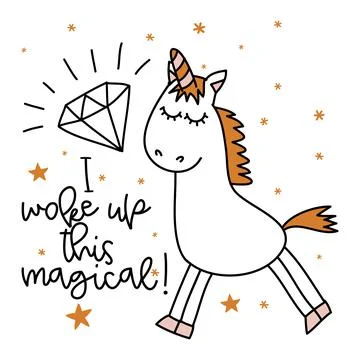 I wake up this magical - funny vector quotes and unicorn drawing in nordic style Stock Illustration
