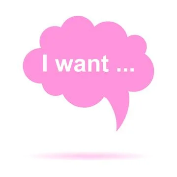 I want text typographic phrase inside pink thought speech bubble cloud 스톡 일러스트