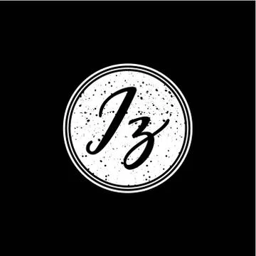I Z Initial Handwriting In Black and White Circle Frame Design Stock Illustration