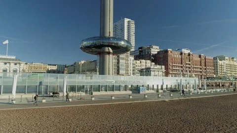 I360 viewing tower pod beginning ride up to top of attraction, drone aerial 4K Stock Footage 101202546