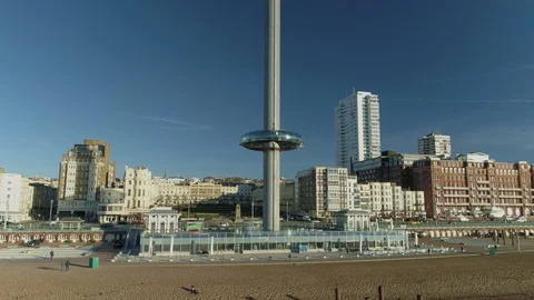 I360 viewing tower pod beginning ride up to top pan around, drone aerial 4K Stock Footage 101202840