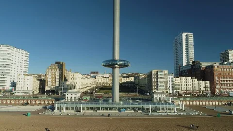 I360 viewing tower pod ending ride at the bottom of attraction, drone aerial 4K Stock Footage 101204837