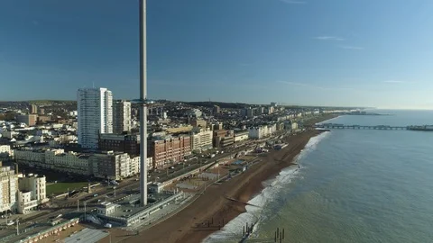 I360 viewing tower pod mid way up to the top of attraction, drone aerial 4K Stock Footage 101206111