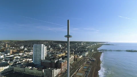 I360 viewing tower pod with people inside looking at views, drone aerial 4K Stock Footage 101203313