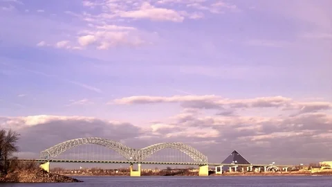 I40 bridge and Memphis pyramid timelapse Stock Footage 71014717