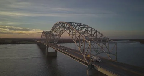 I40 Bridge Sunset Fly Around Stock Footage