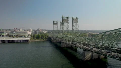 I5 Bridge Drone Approach Angled On Vancouver Waterfront Stock-Footage 250698282