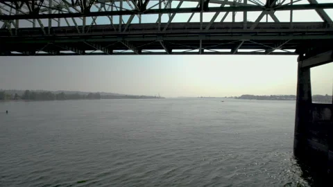 I5 Bridge Drone Fly Under On Vancouver Waterfront Stock Footage 250863647