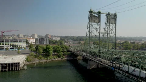 I5 Bridge Drone Reverse Angled On Vancouver Waterfront Stock-Footage 250700971