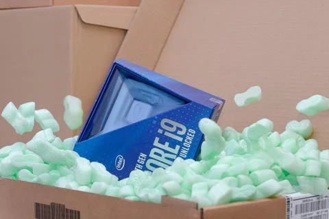  i9 10900K CPU Processor for desktopn Packaging foam Peanuts. EDITORIAL Stock Photos