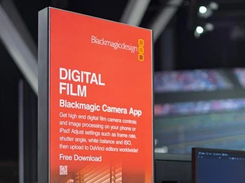 IBC 2026 Stand Display Featuring Blackmagic Design Camera App Stock Photos